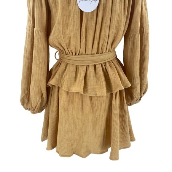 Petal & Pup NEW Callie Off the Shoulder Gauzy Ruffle Mini Dress Yellow Size L - Picture 9 of 11